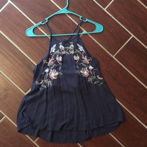 Embroidered, tie back flowy tank